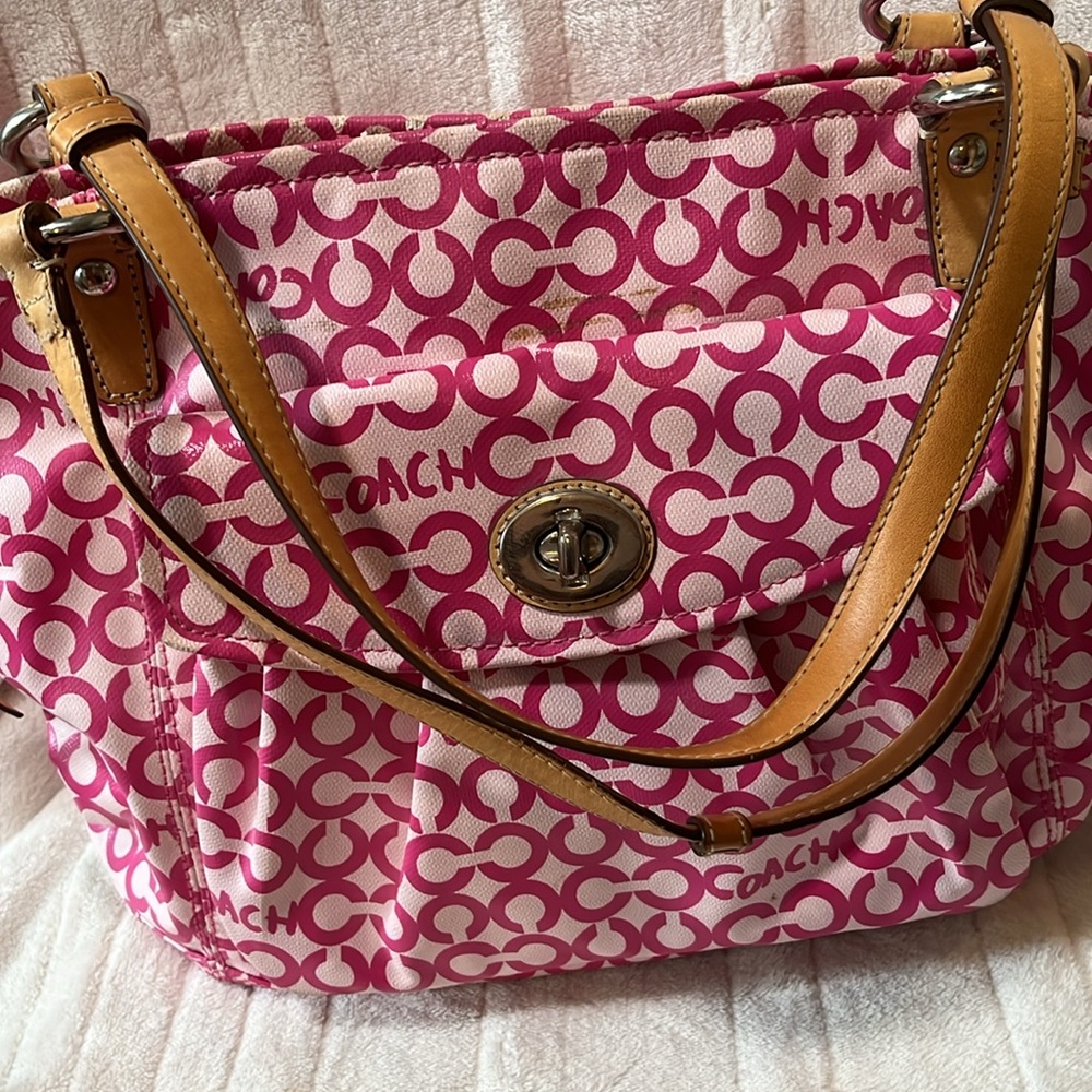 COACH Op Art Jacquard Pink Two Way Shoulder Bag and Crossbody Combo - Picture 12 of 16